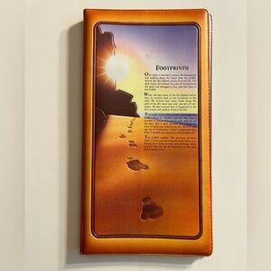 VINTAGE FOOTPRINTS PHOTO ALBUM MADE IN TAIWAN GOLDEN ORANGE BROWN MULTI COLORED